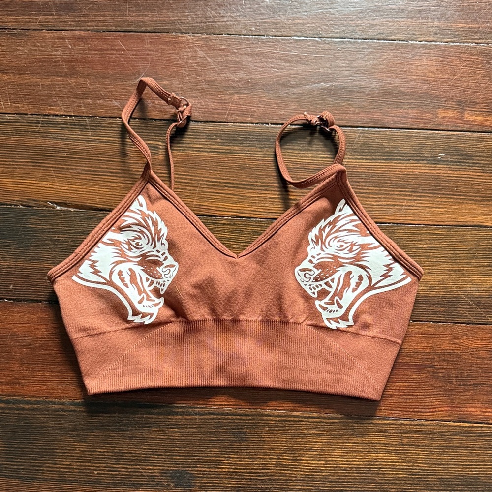 Darc Sport Rust Brown Bralette with White Tiger Graphics